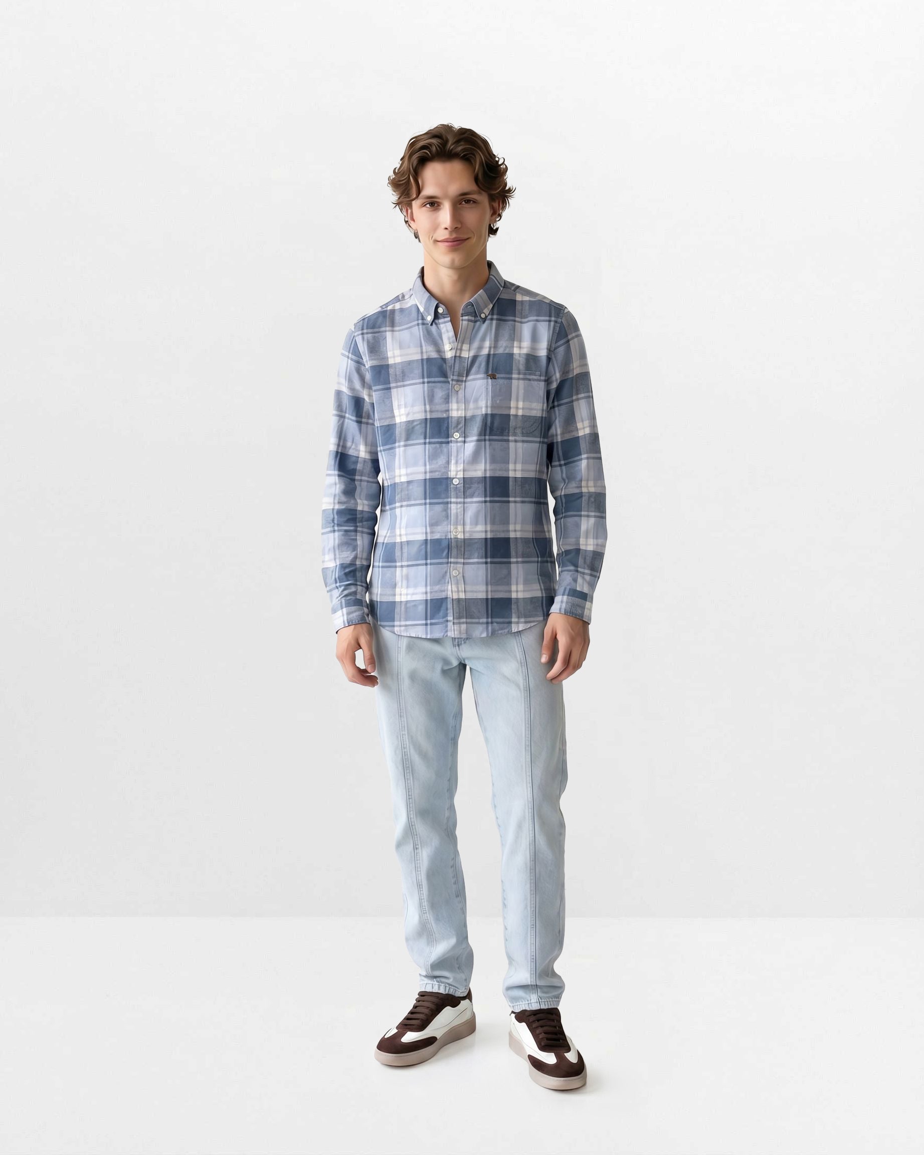 Men Blue Checked Shirt