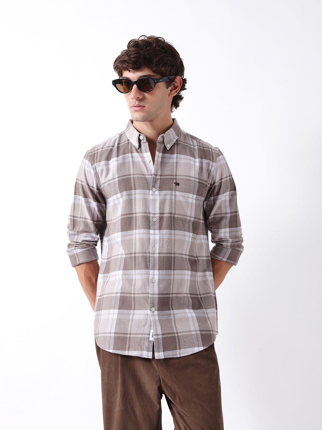 Men Brown Checked Shirt