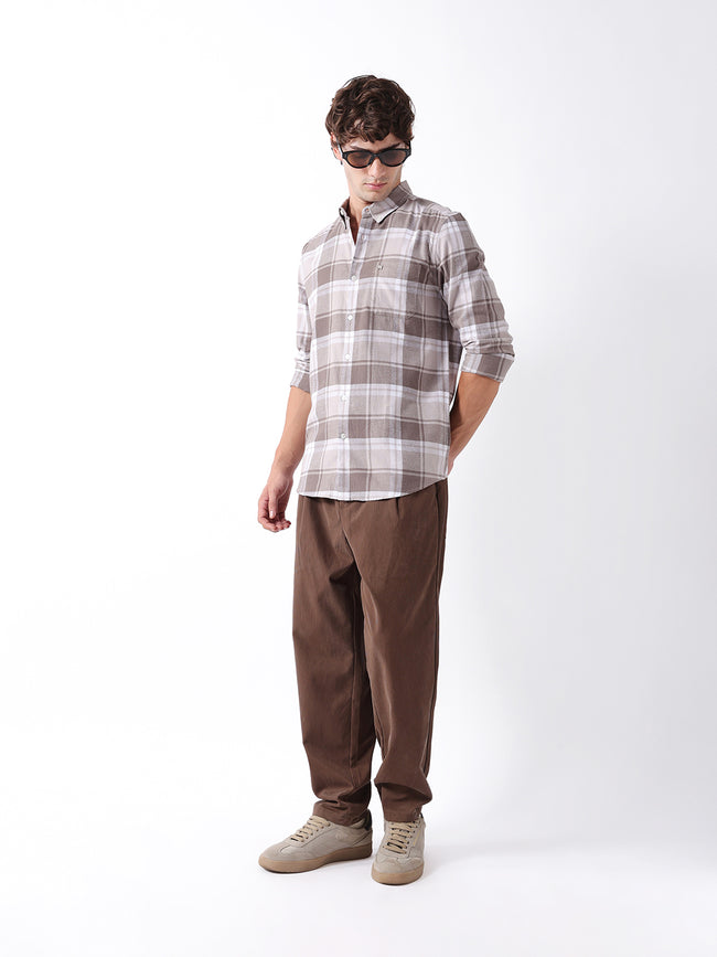 Men Brown Checked Shirt