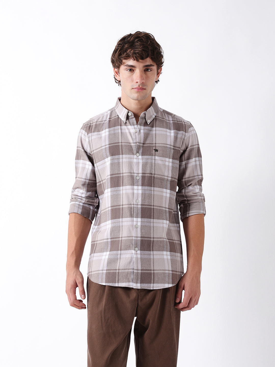 Men Brown Checked Shirt
