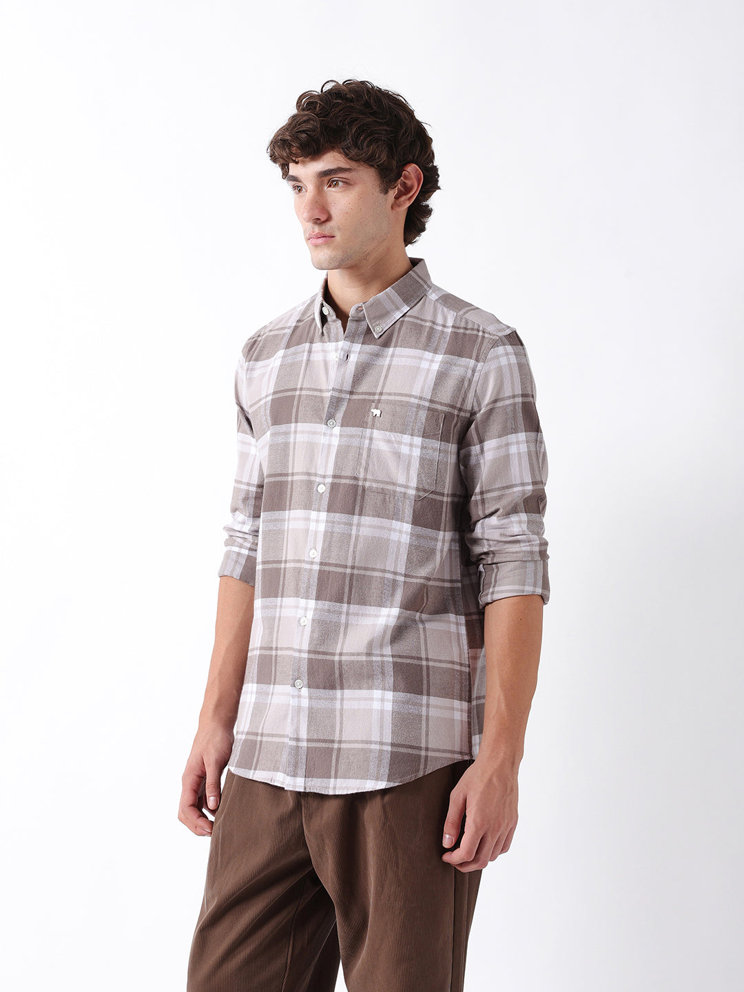 Men Brown Checked Shirt