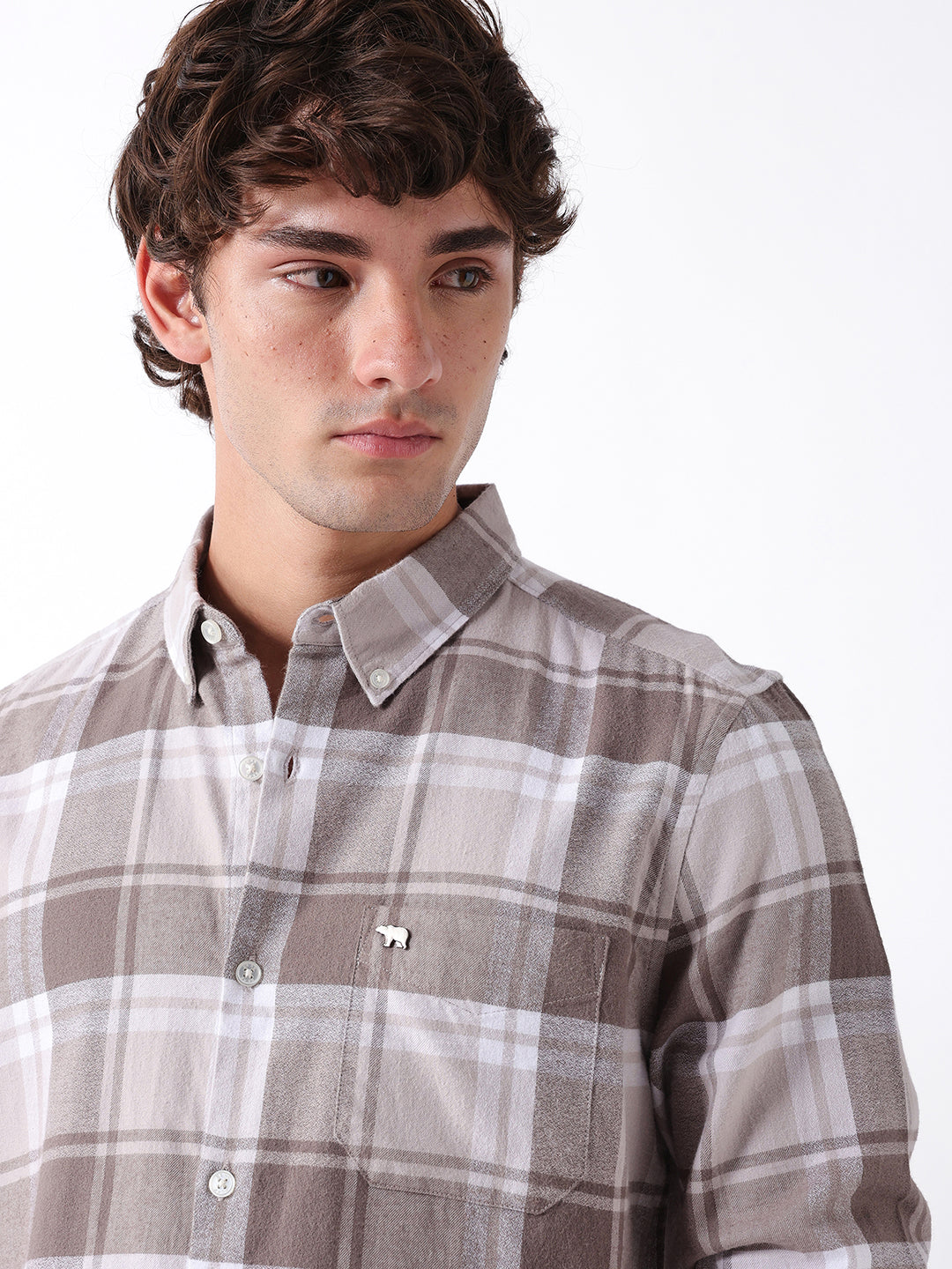 Men Brown Checked Shirt