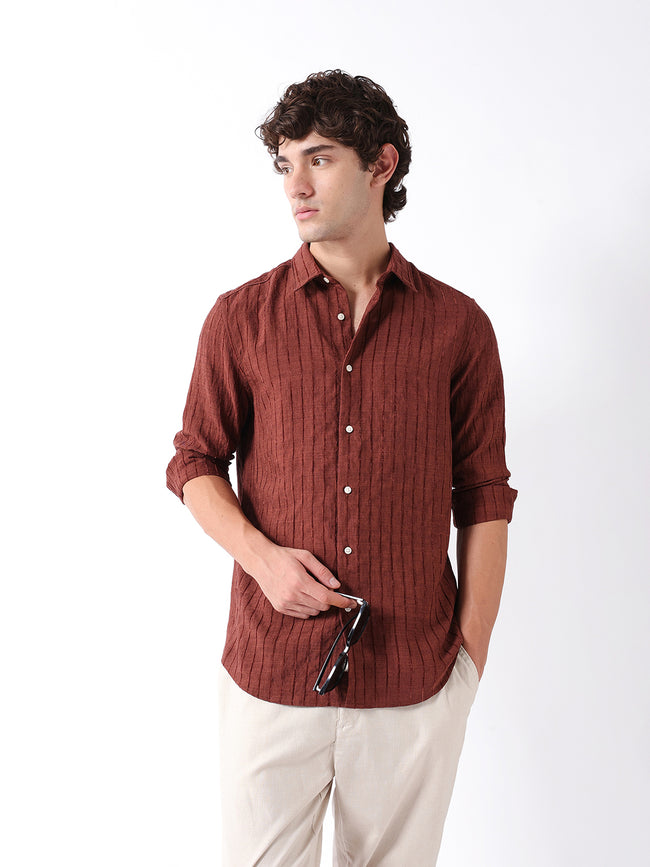 Men Brown Striped Shirt