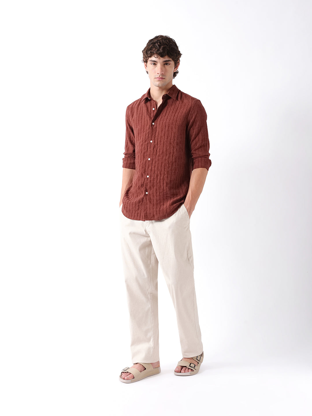 Men Brown Striped Shirt