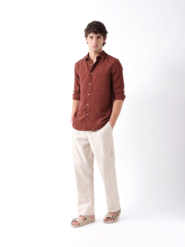 Men Brown Striped Shirt