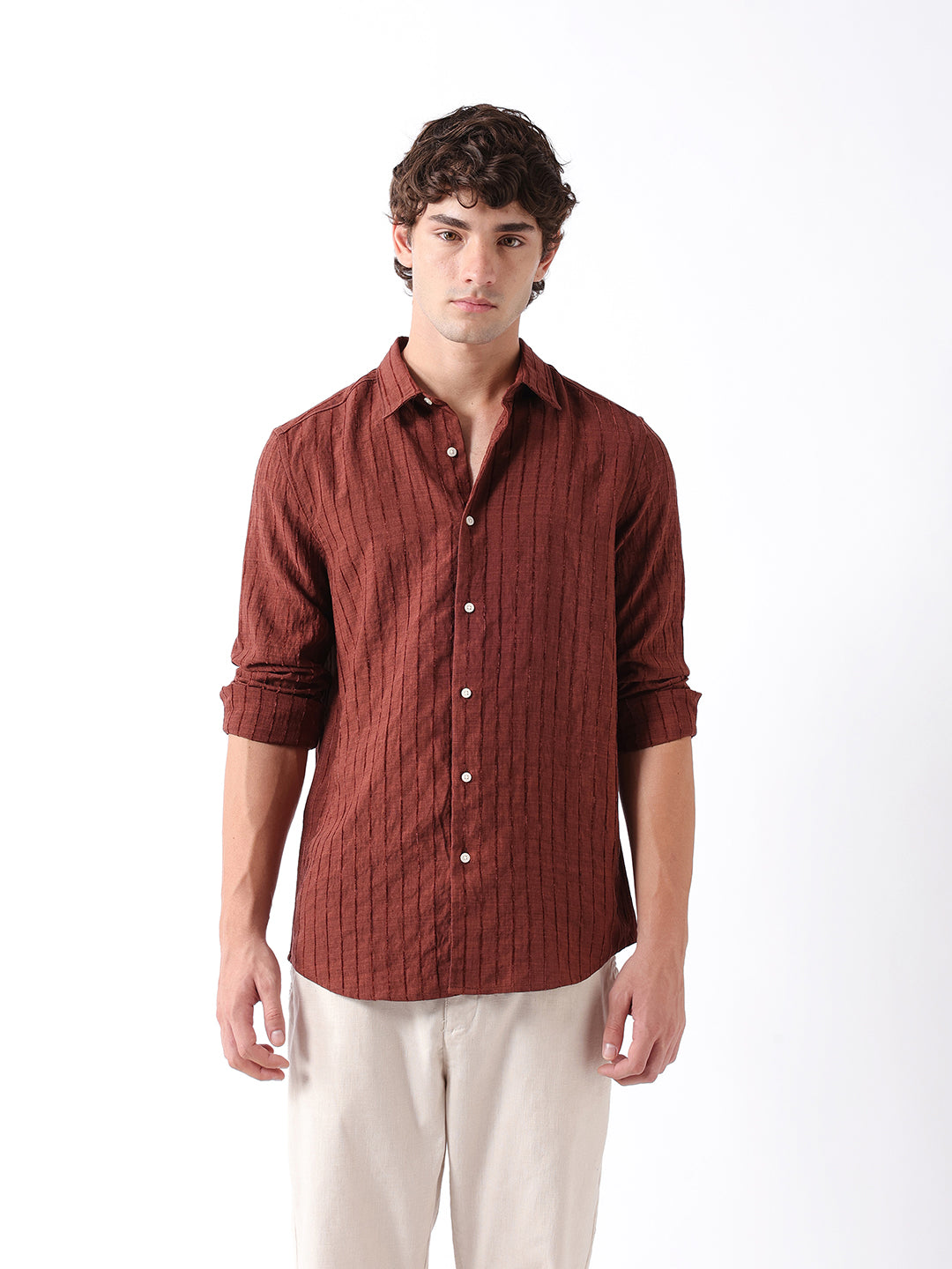 Men Brown Striped Shirt