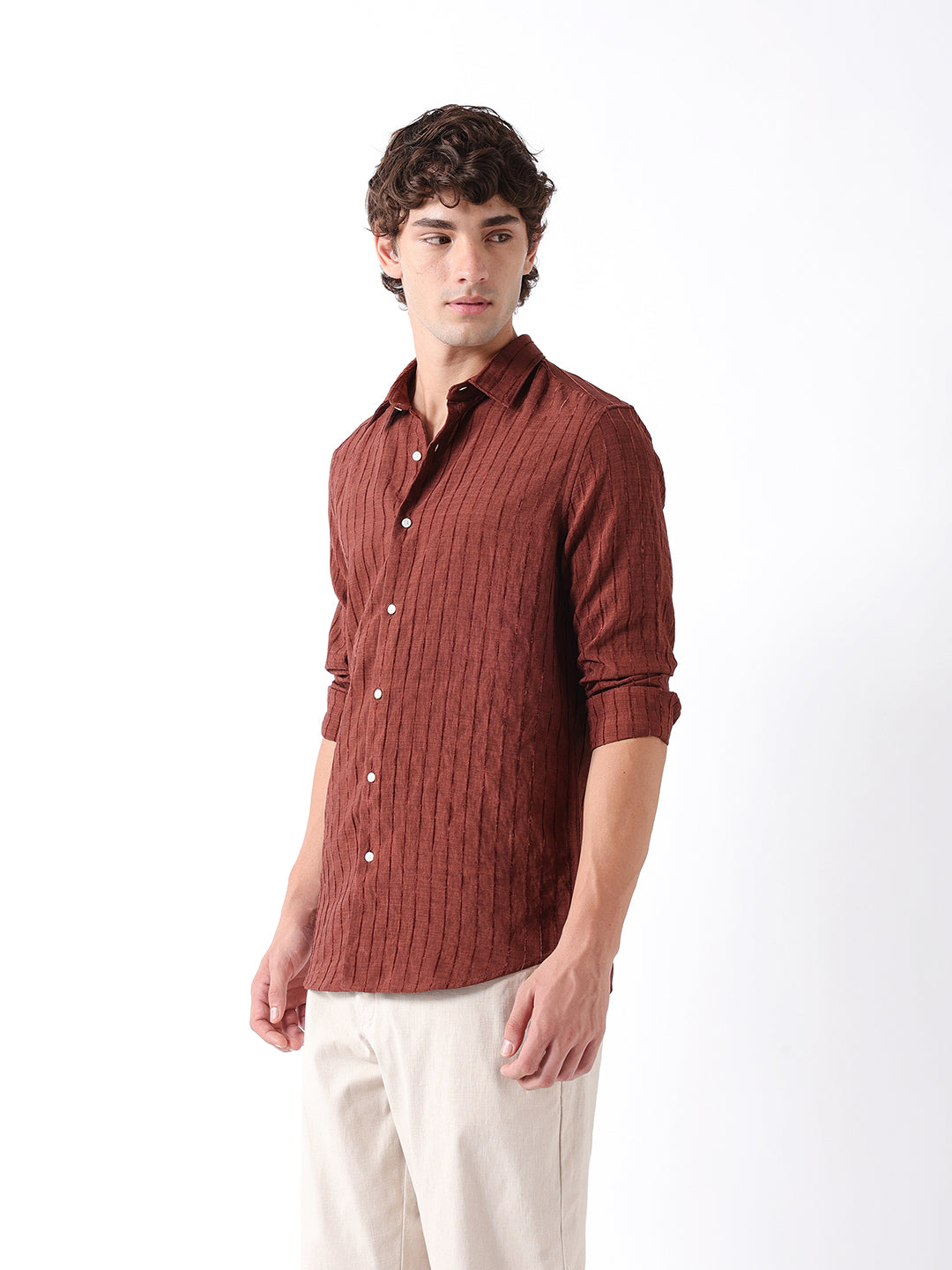 Men Brown Striped Shirt