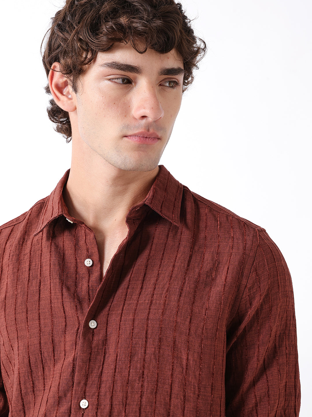 Men Brown Striped Shirt