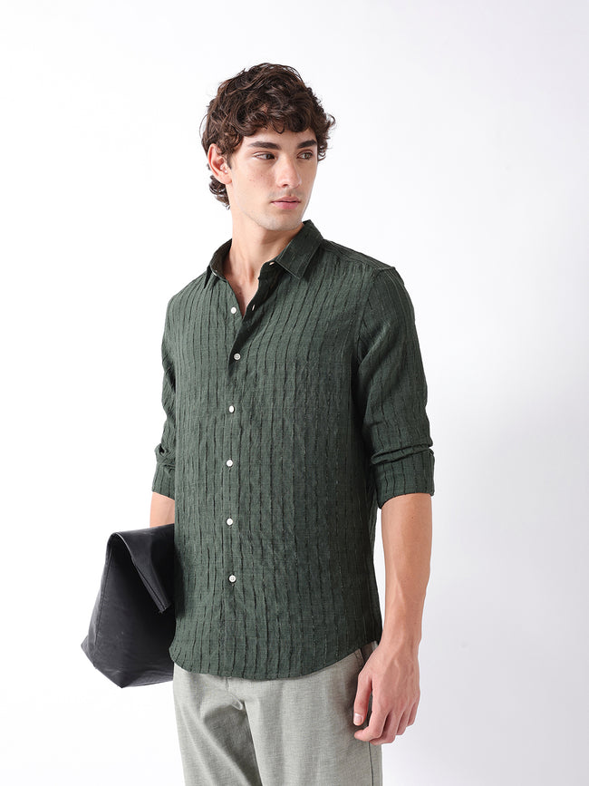 Men Green Striped Shirt