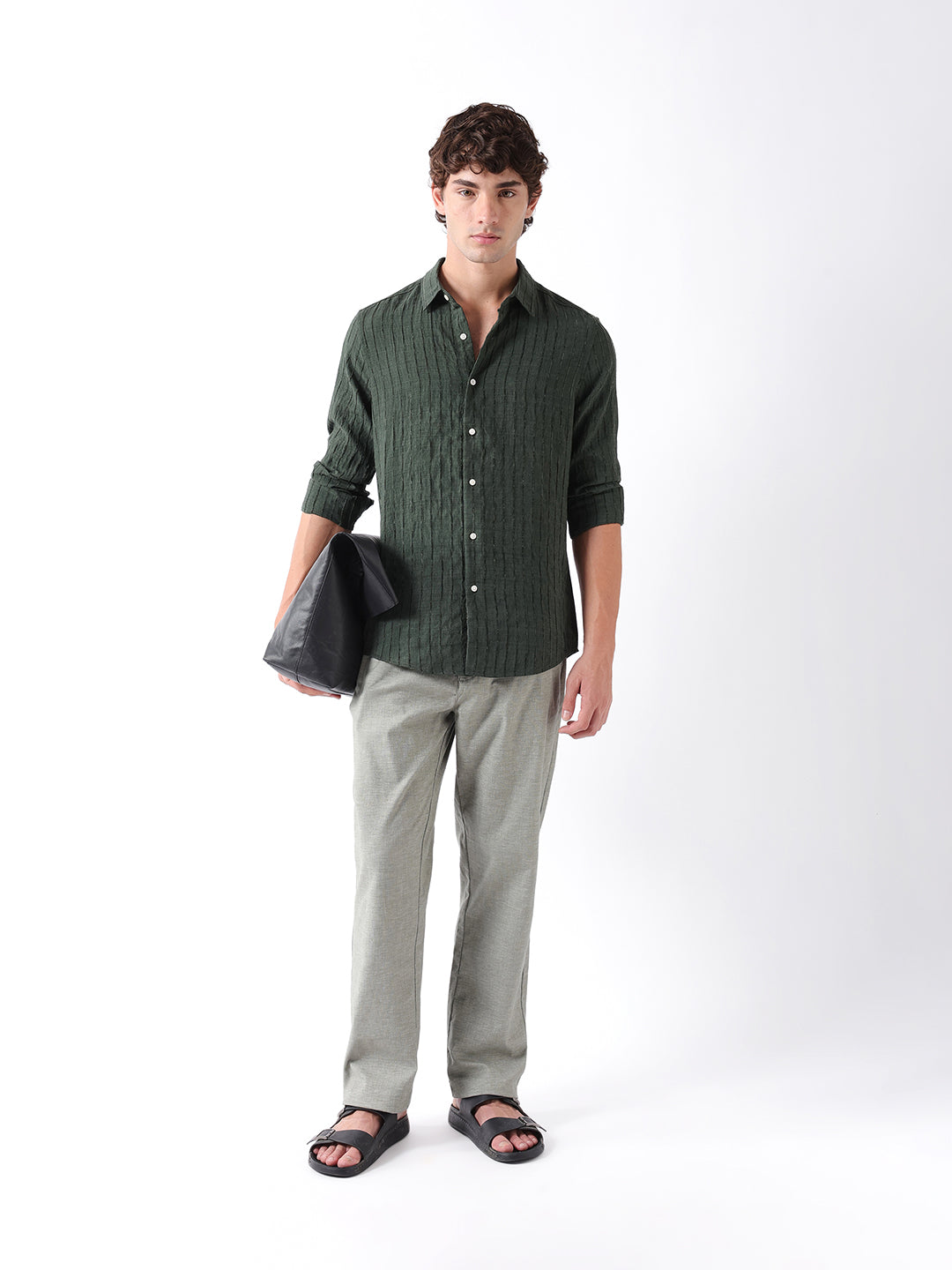 Men Green Striped Shirt