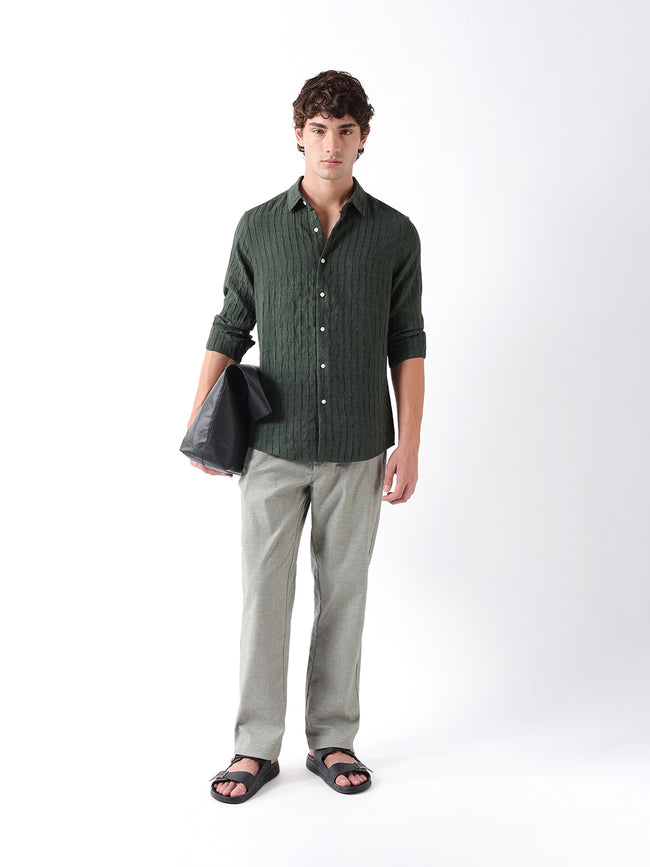 Men Green Striped Shirt
