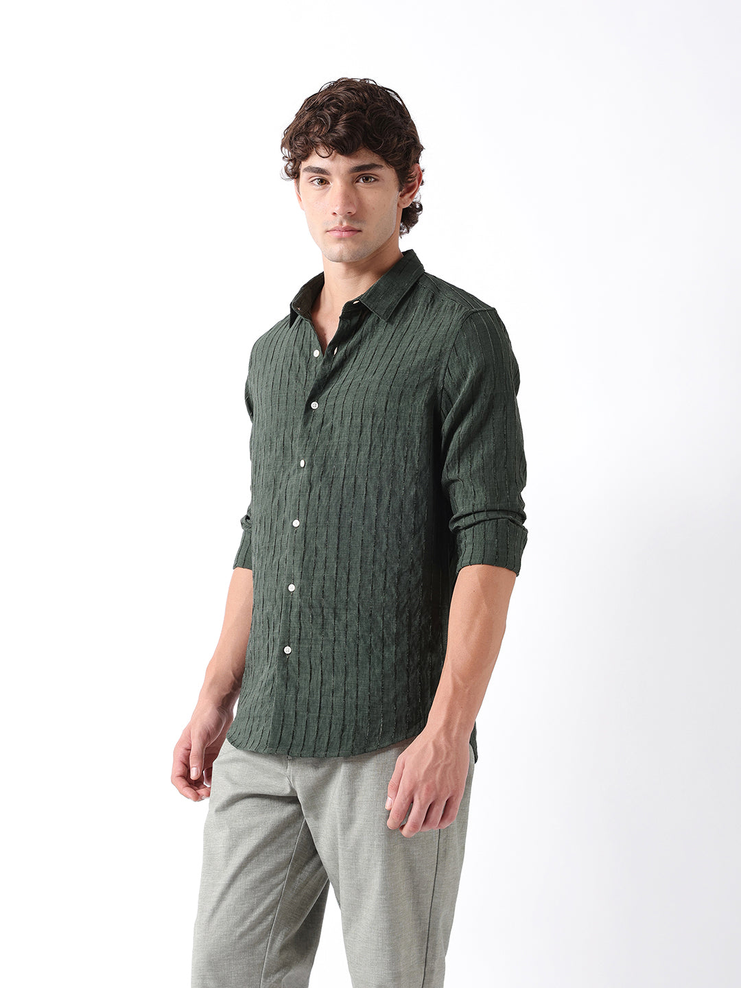 Men Green Striped Shirt