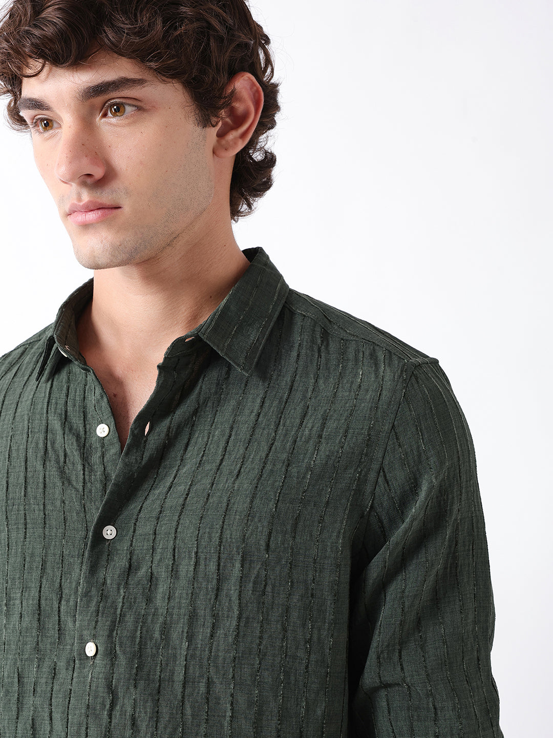 Men Green Striped Shirt
