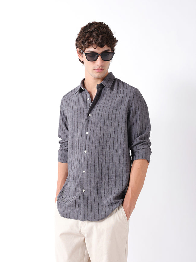 Men Grey Striped Shirt