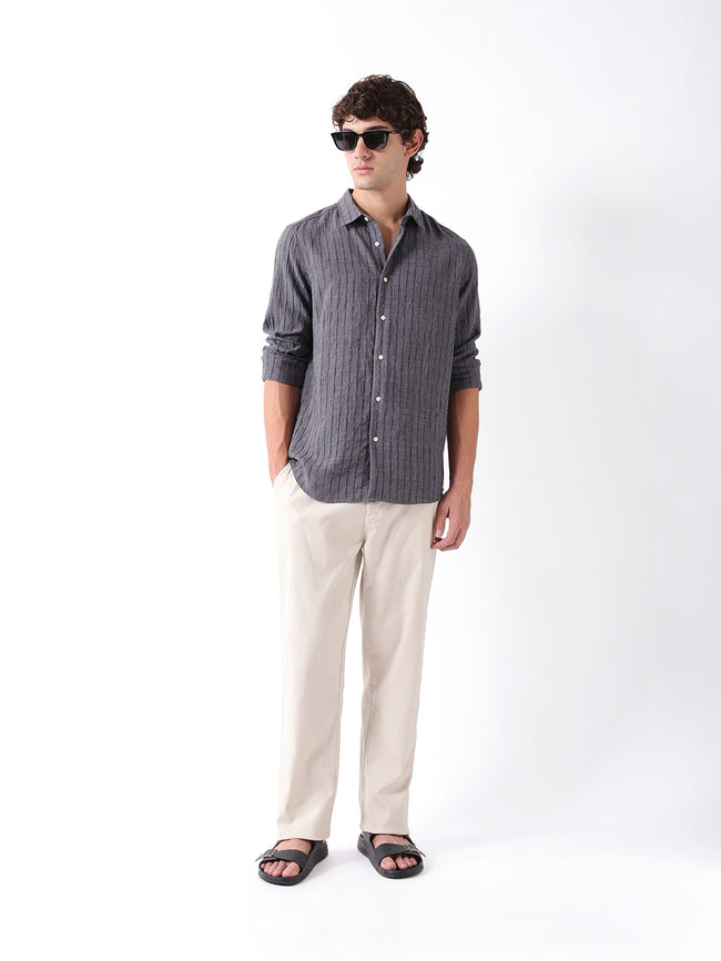 Men Grey Striped Shirt