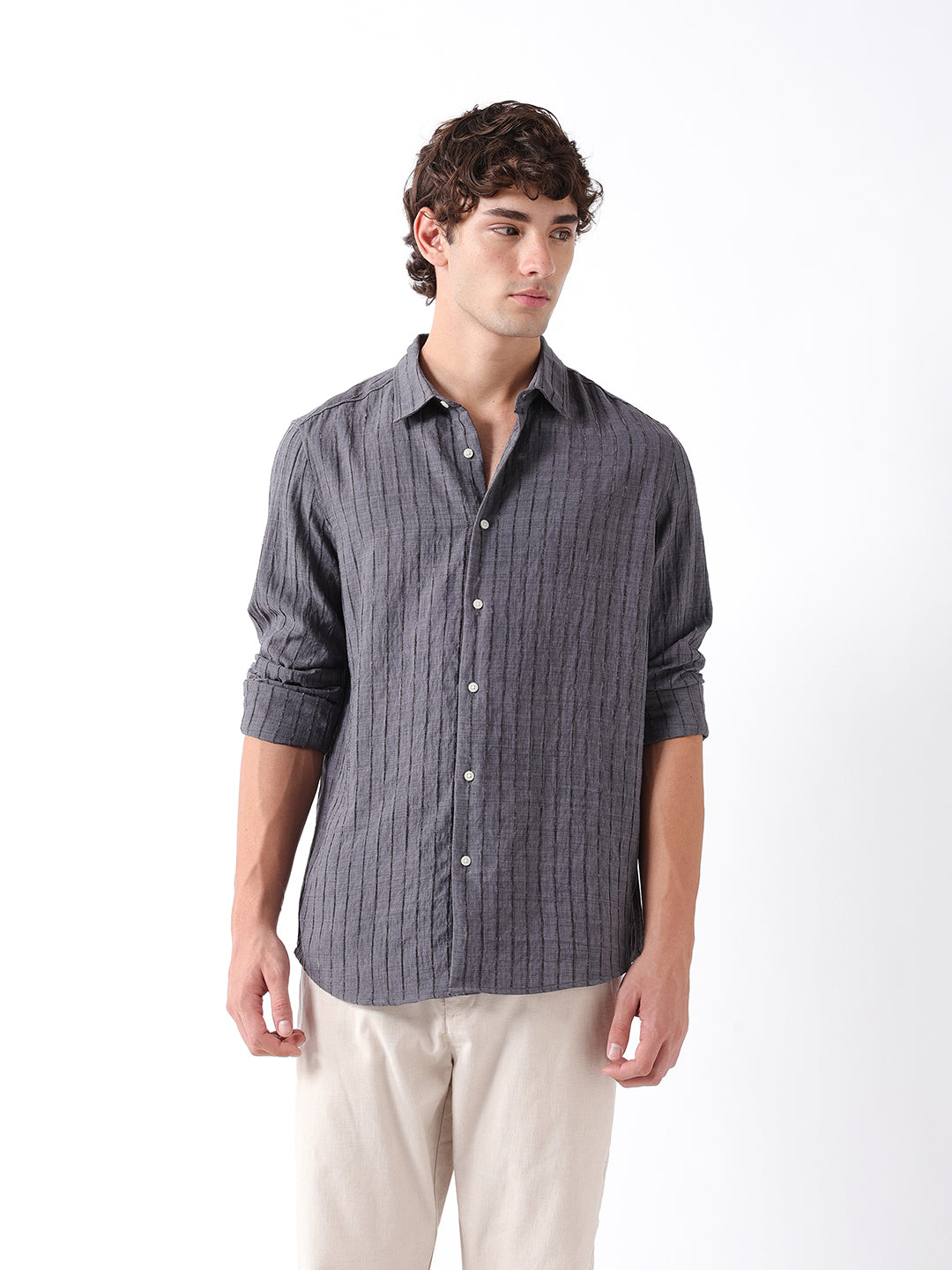 Men Grey Striped Shirt