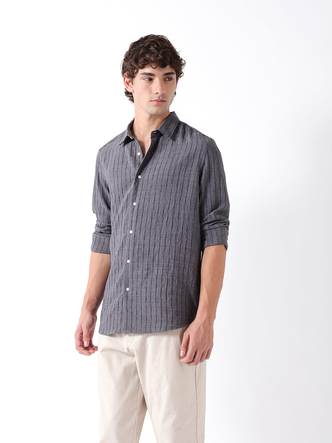 Men Grey Striped Shirt