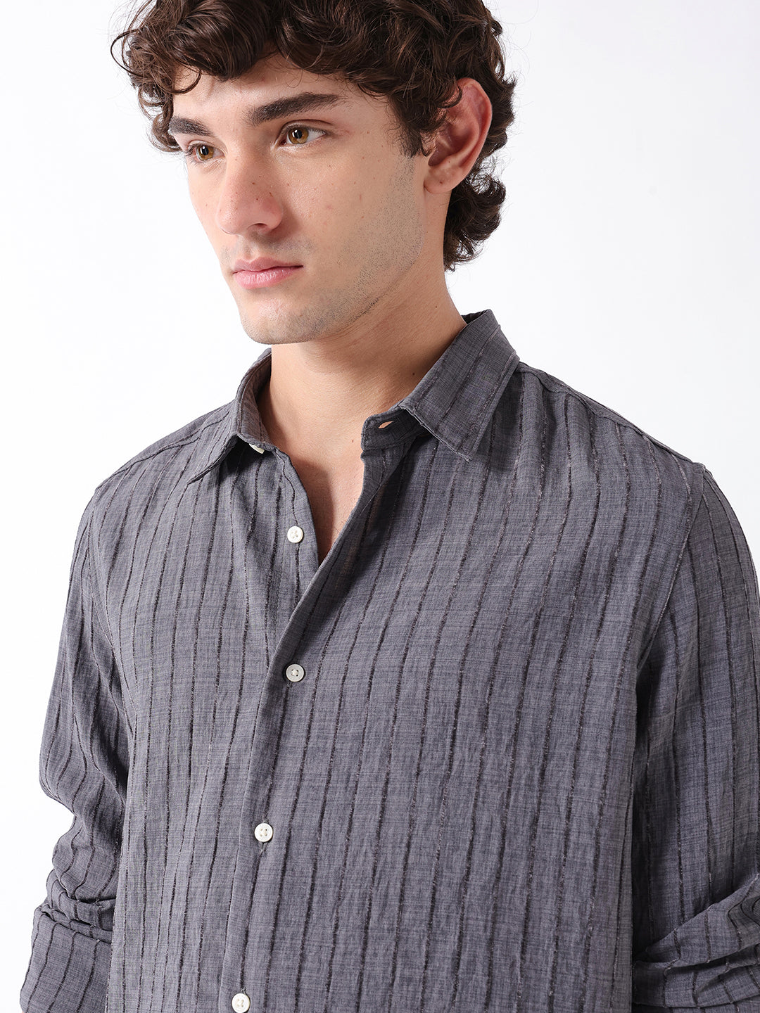 Men Grey Striped Shirt