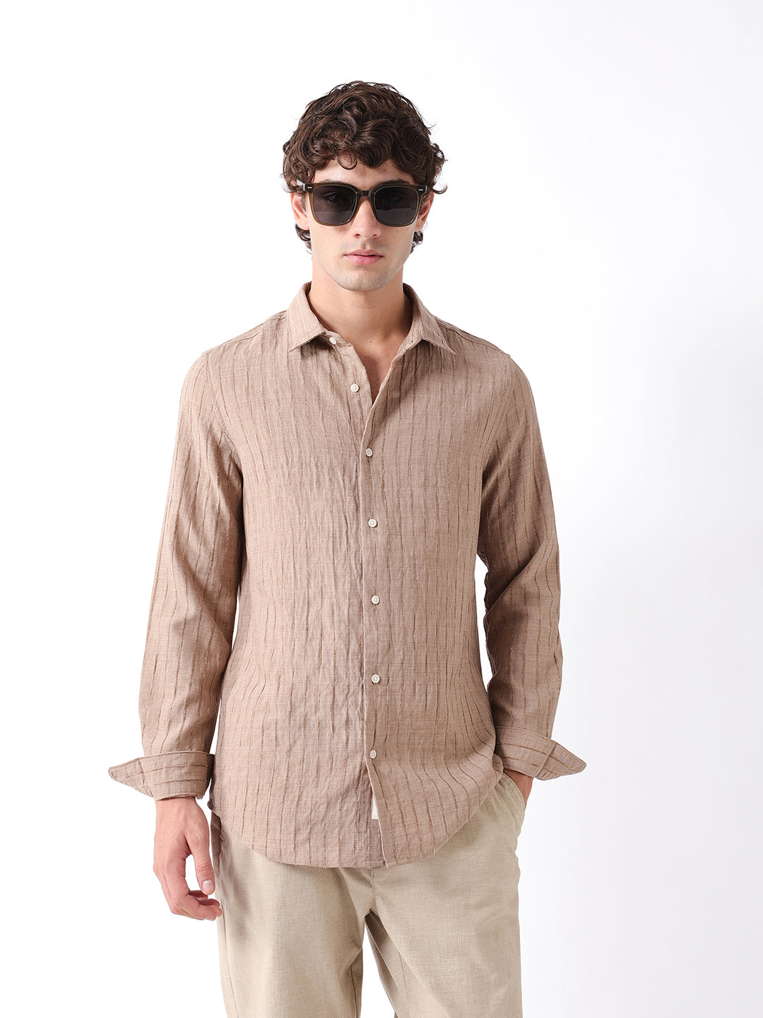 Men Khaki Striped Shirt