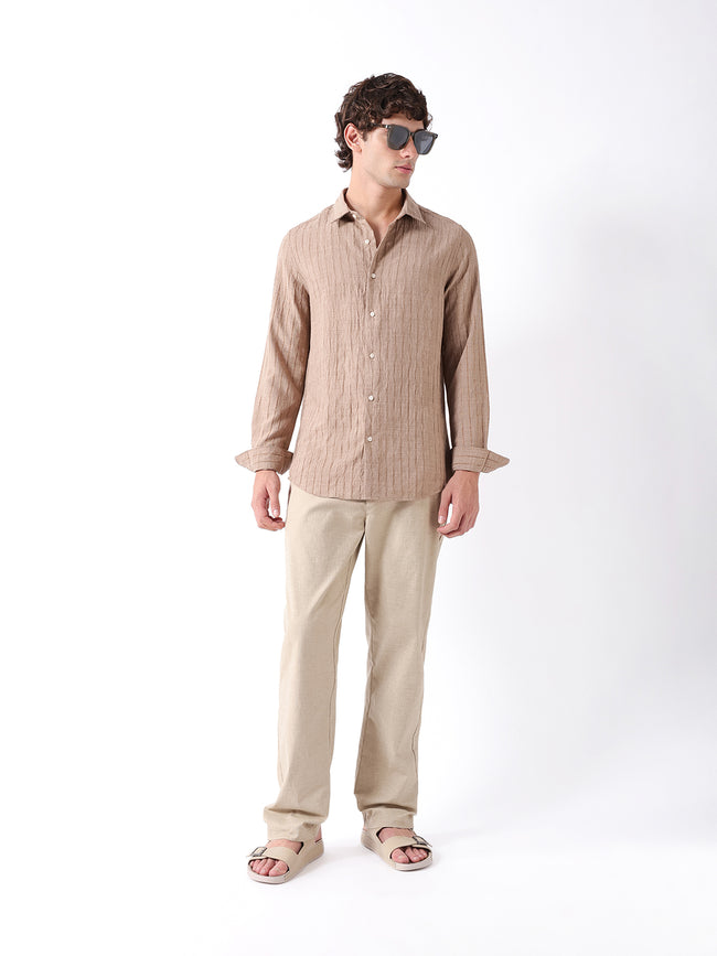Men Khaki Striped Shirt