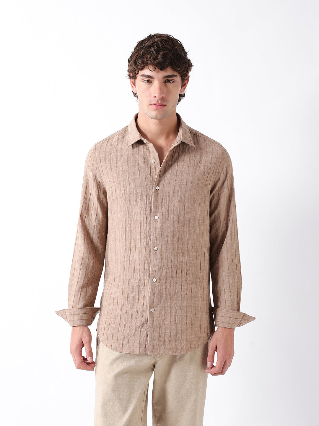 Men Khaki Striped Shirt