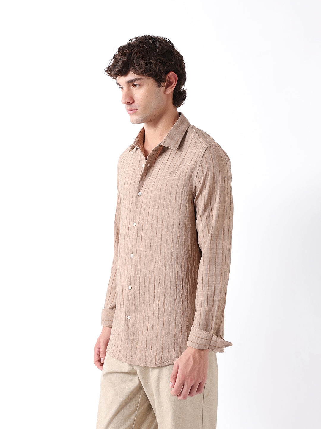 Men Khaki Striped Shirt