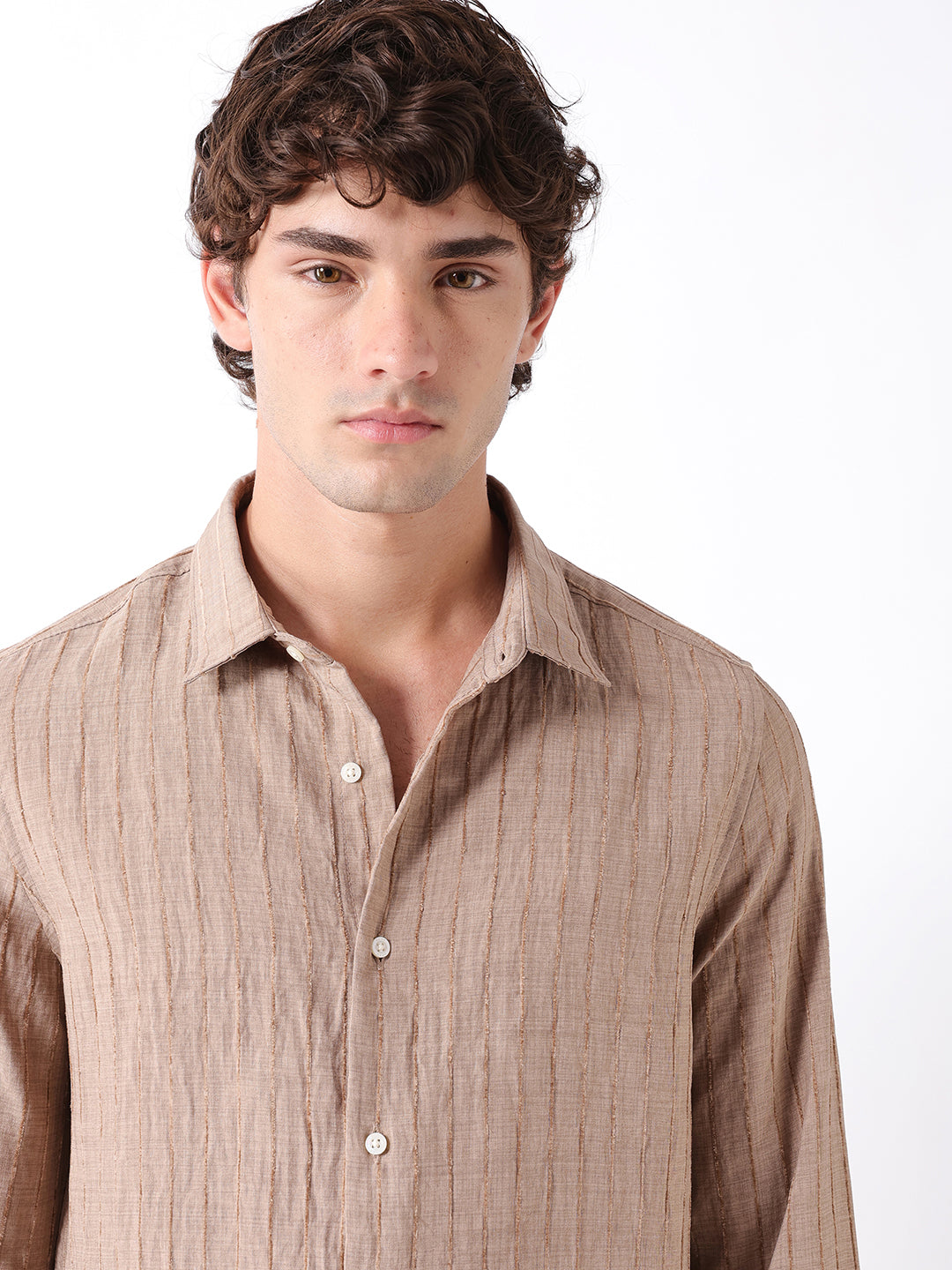 Men Khaki Striped Shirt