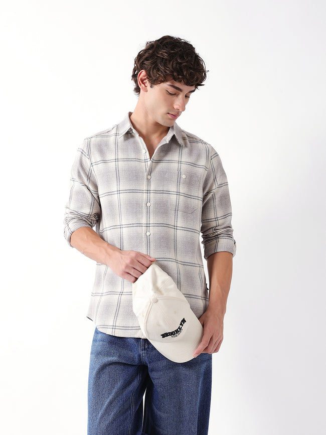 Men Beige Checked Shirt