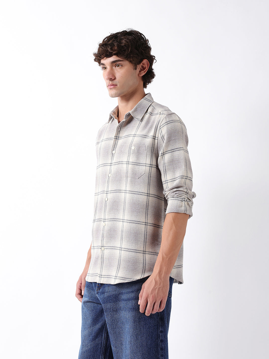 Men Beige Checked Shirt