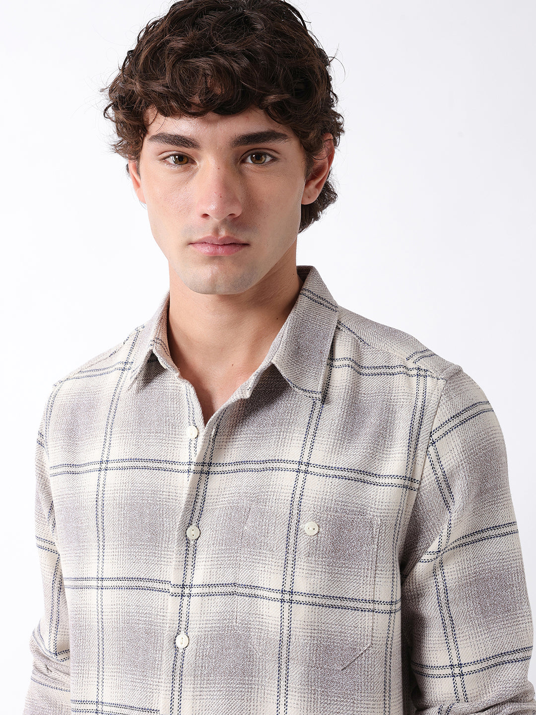 Men Beige Checked Shirt