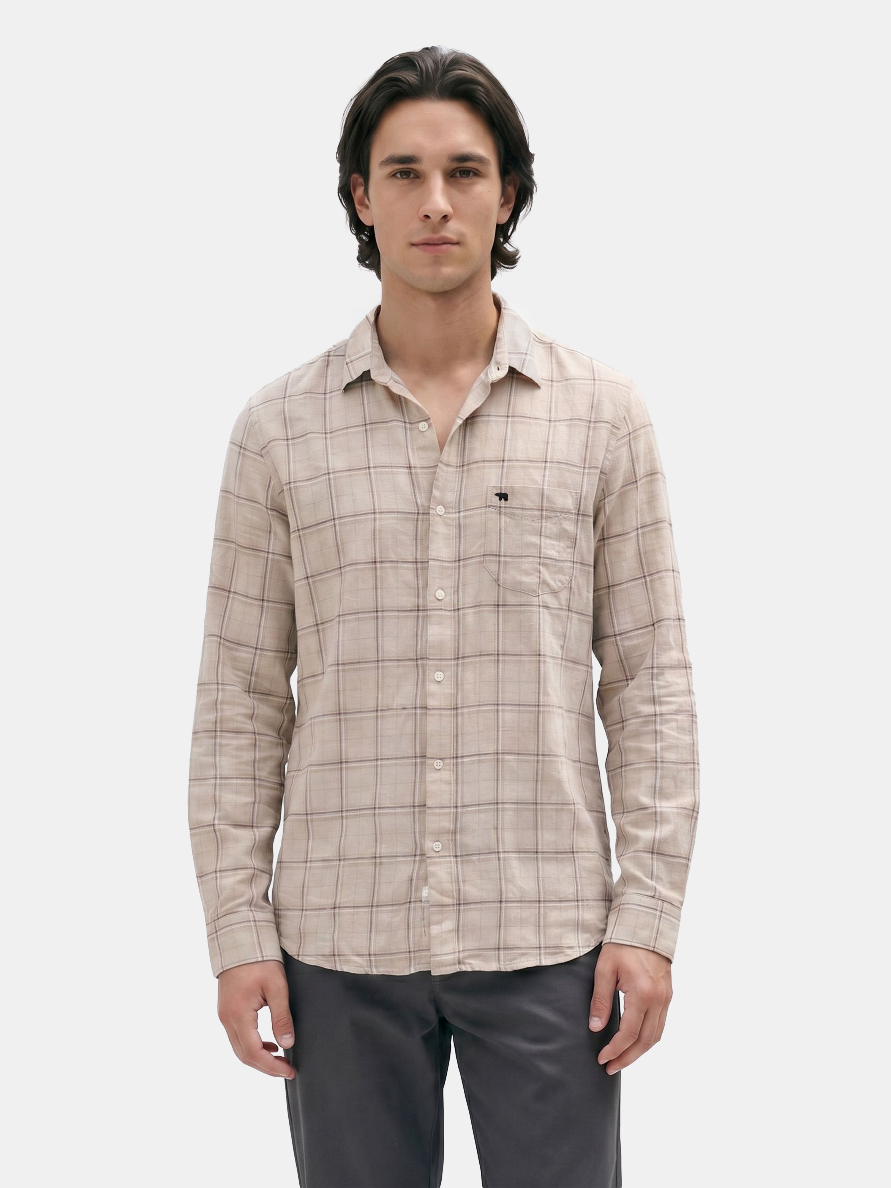 Men Cream Checked Shirt