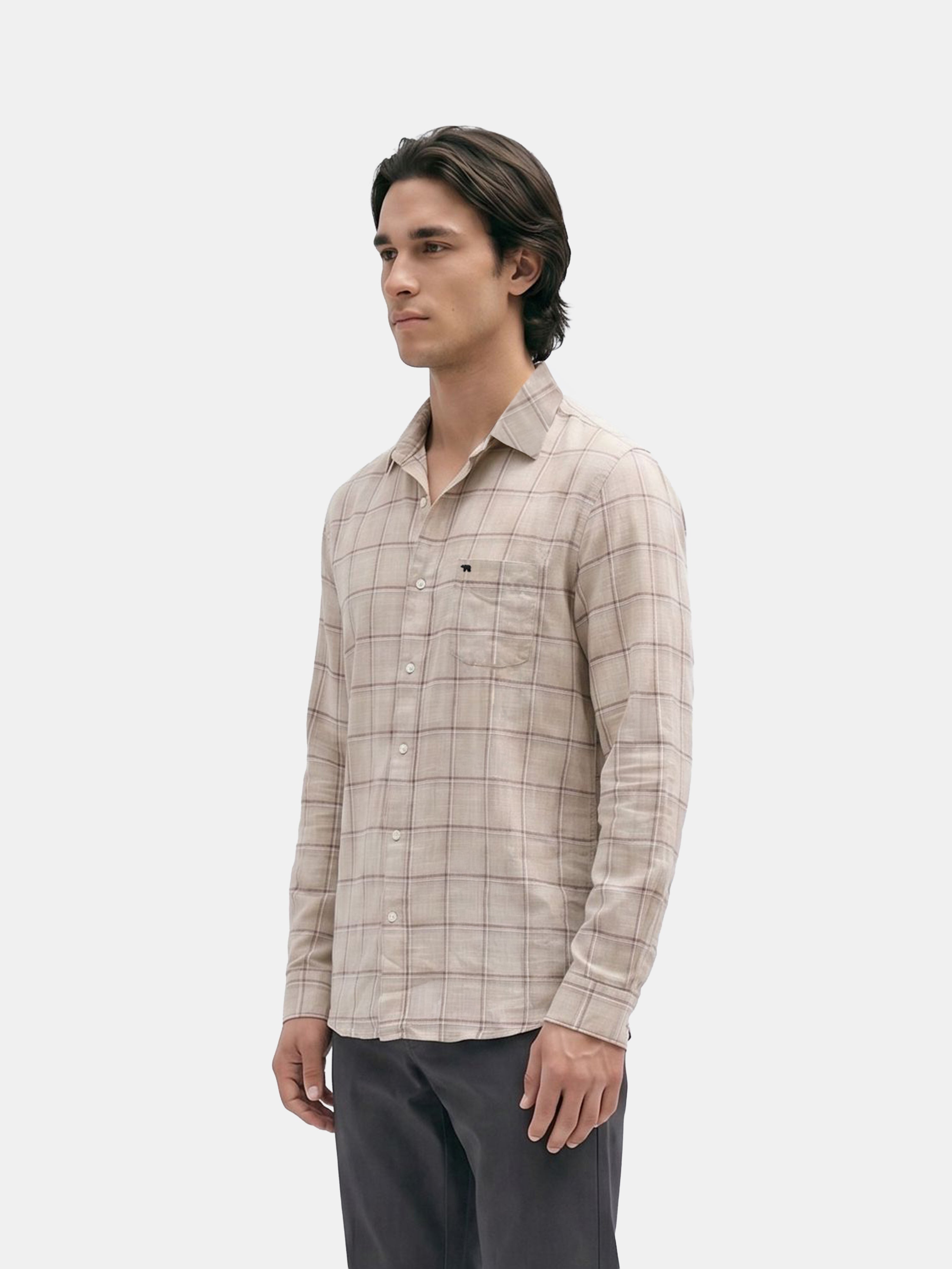 Men Cream Checked Shirt