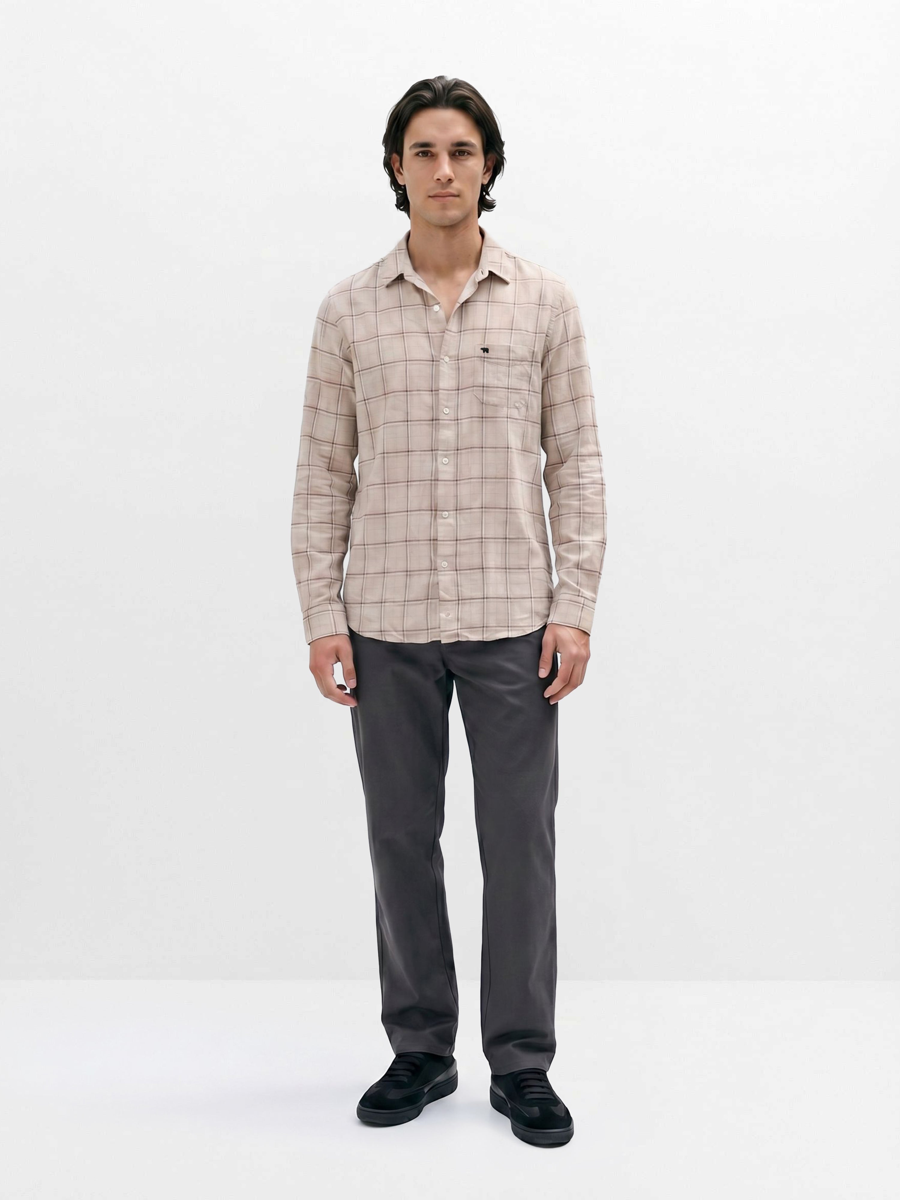Men Cream Checked Shirt
