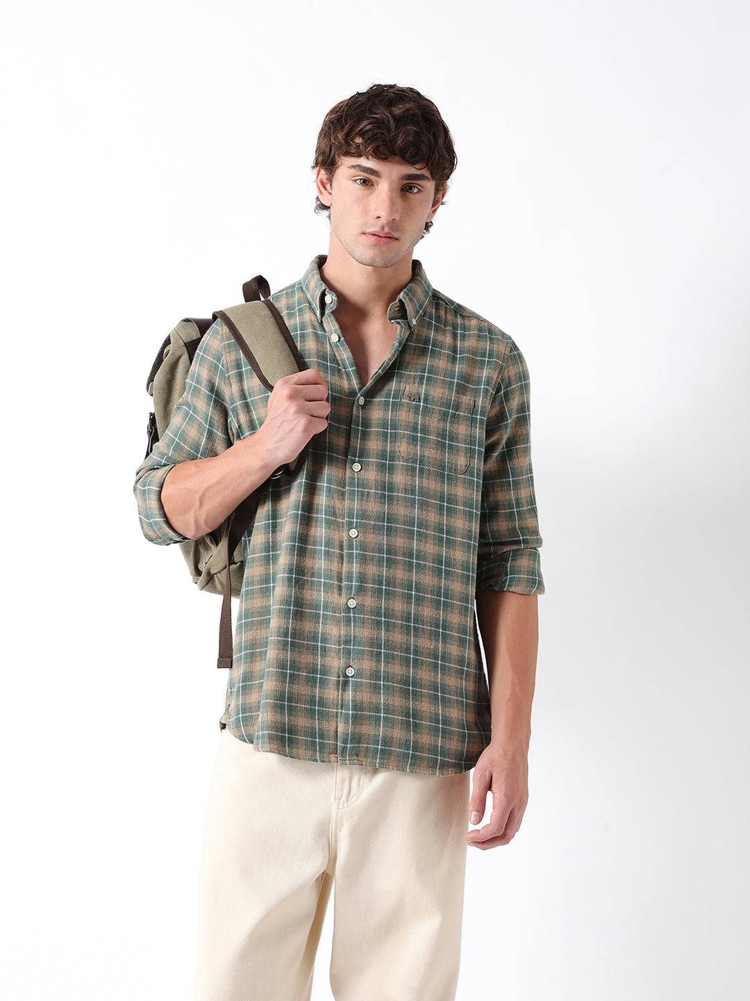 Men Green Checked Shirt