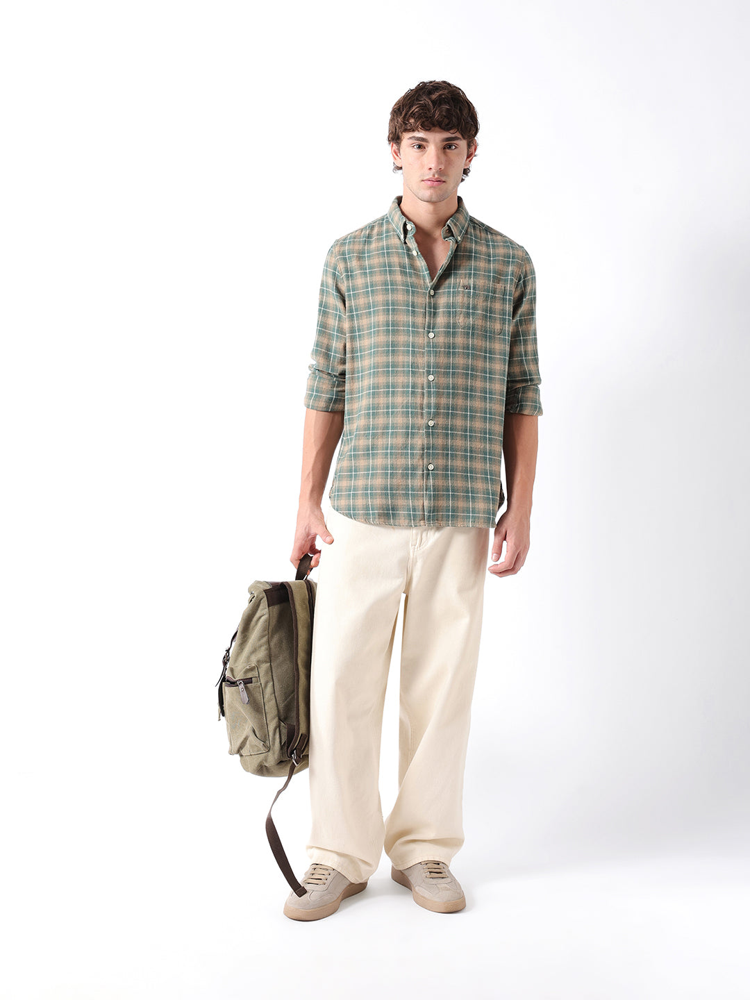 Men Green Checked Shirt