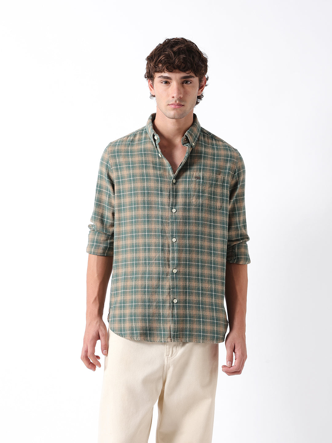 Men Green Checked Shirt