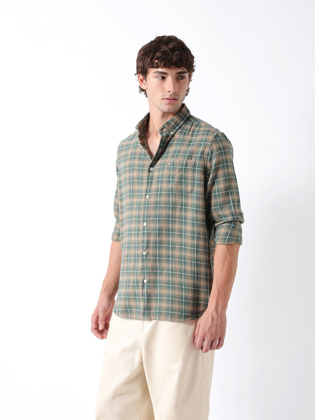 Men Green Checked Shirt