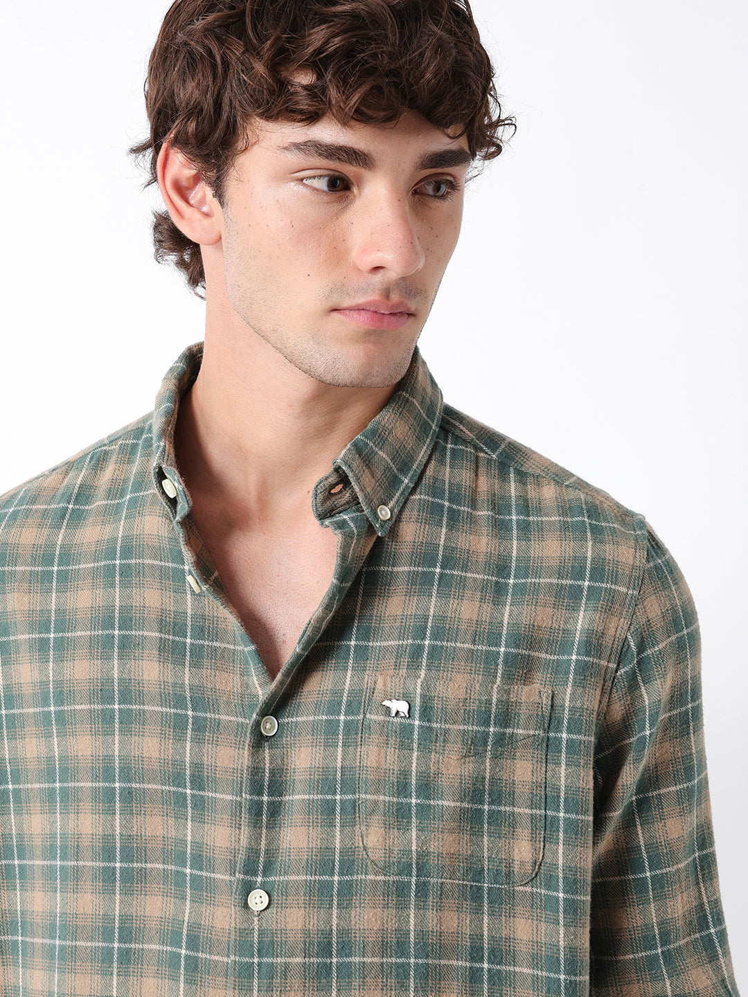 Men Green Checked Shirt
