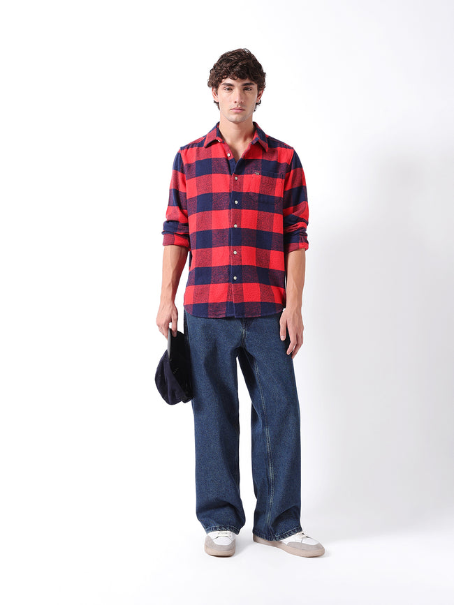 Men Red Checked Shirt
