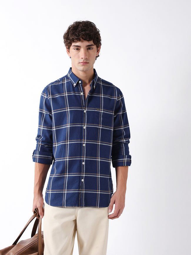 Men Navy  Checked Shirt
