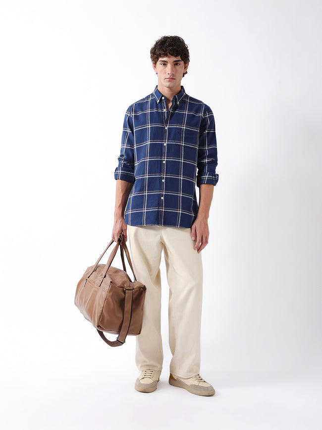 Men Navy  Checked Shirt