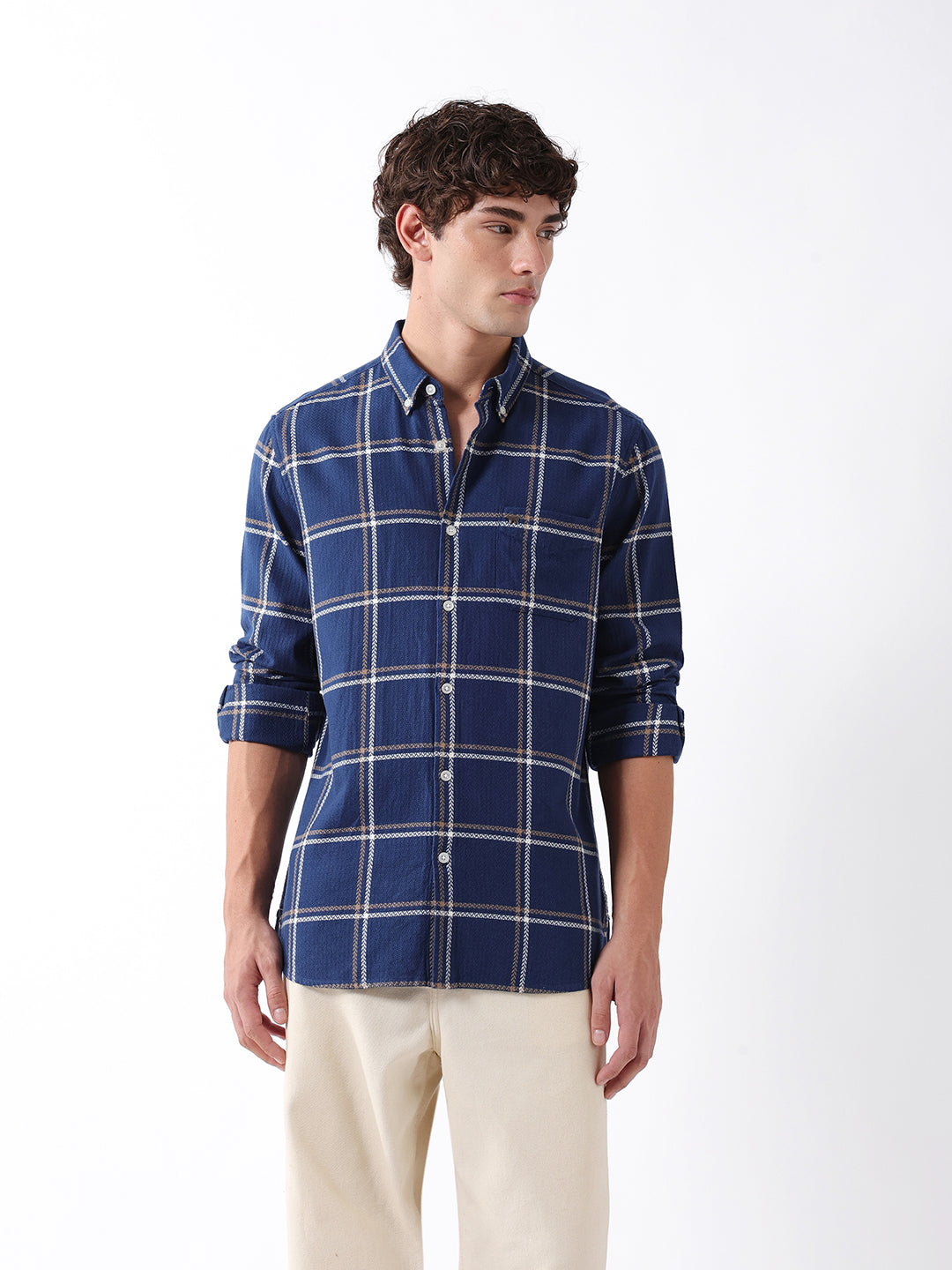 Men Navy  Checked Shirt
