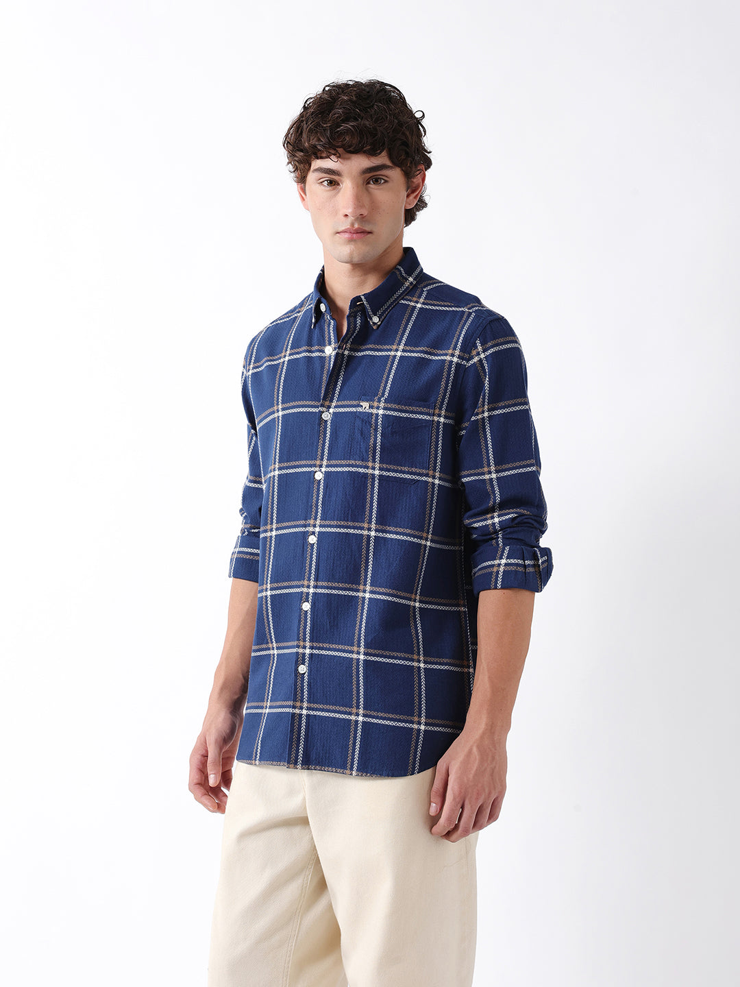 Men Navy  Checked Shirt