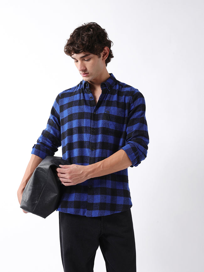 Men Blue Checked Shirt