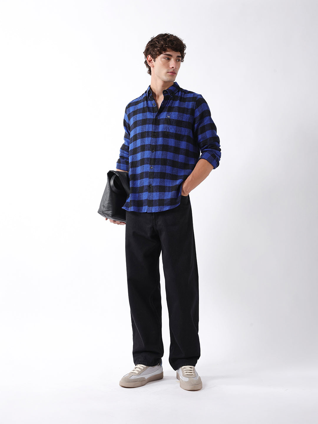 Men Blue Checked Shirt