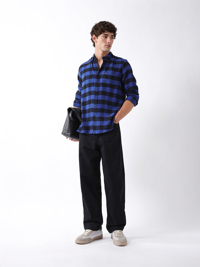 Men Blue Checked Shirt