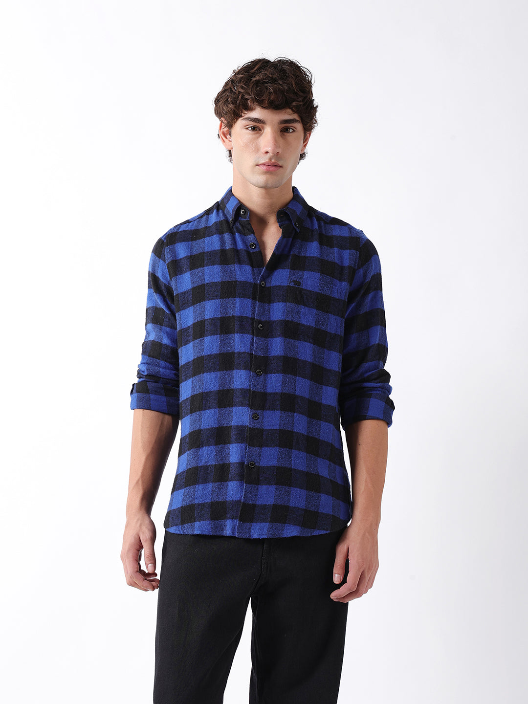 Men Blue Checked Shirt