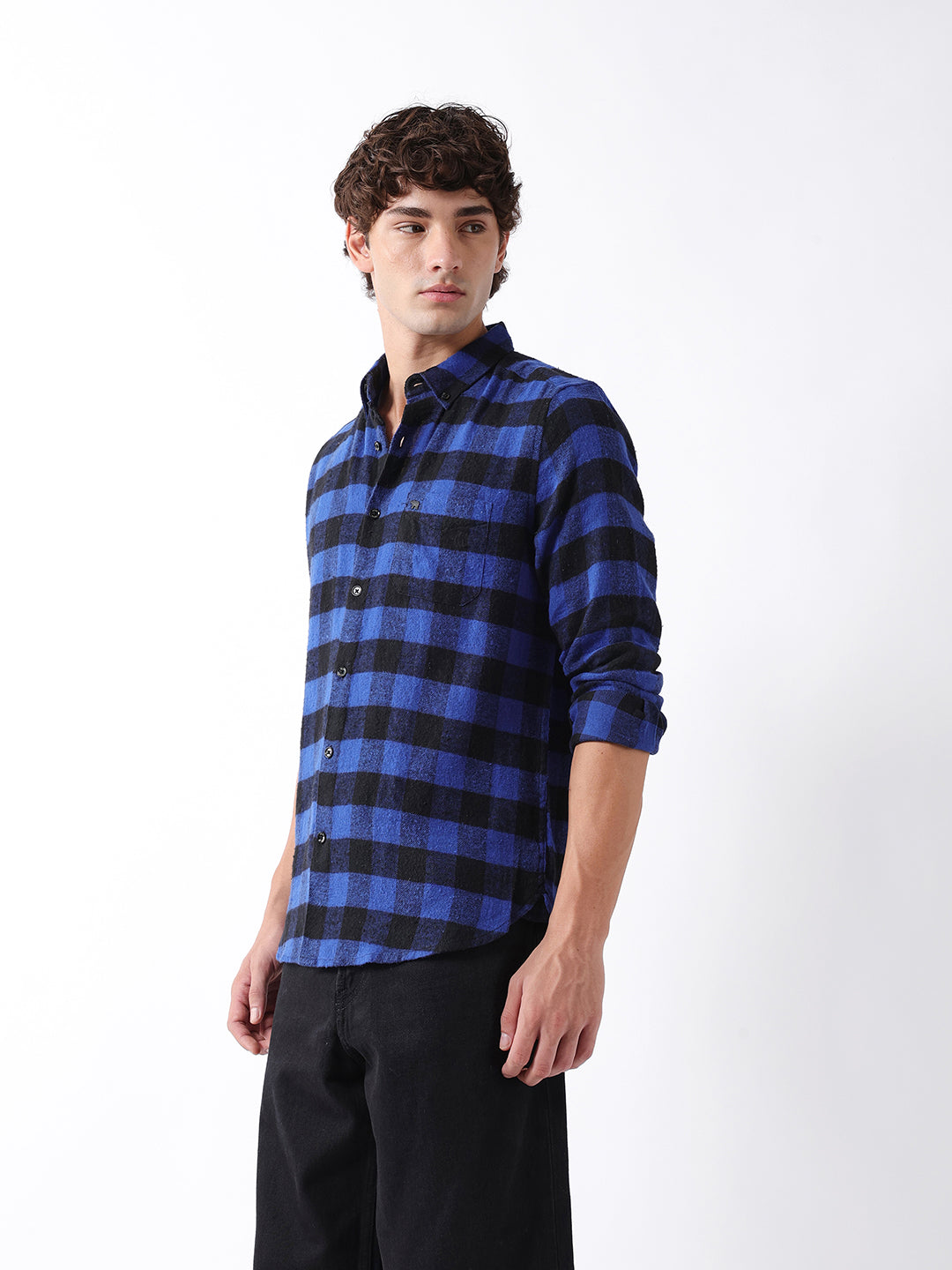 Men Blue Checked Shirt