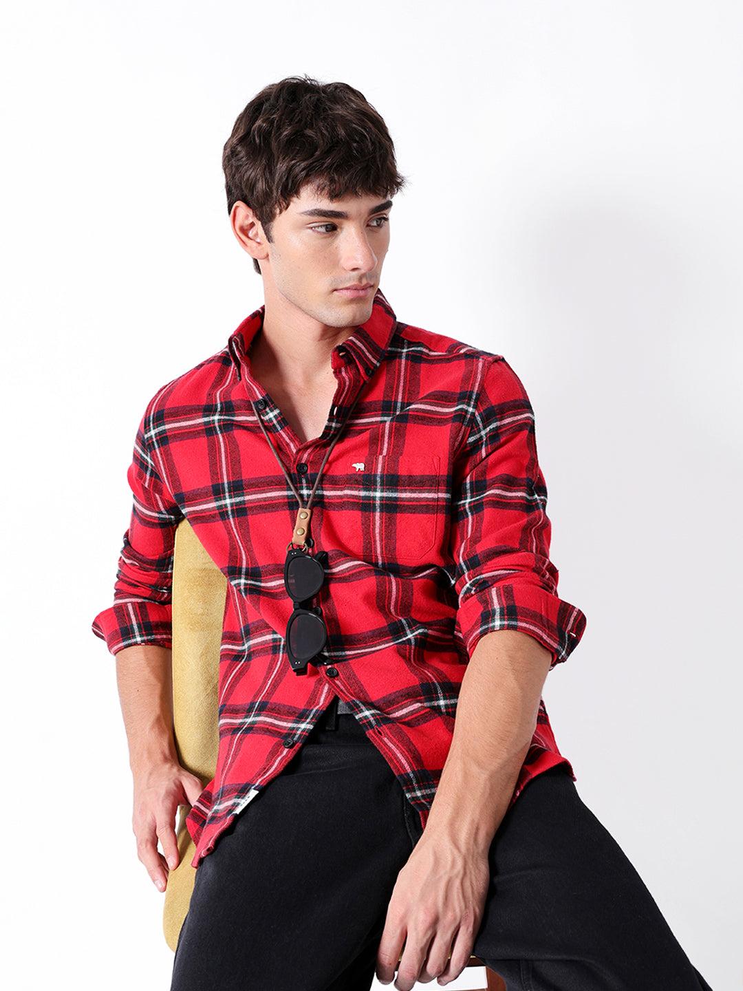 Men Red Checked Shirt