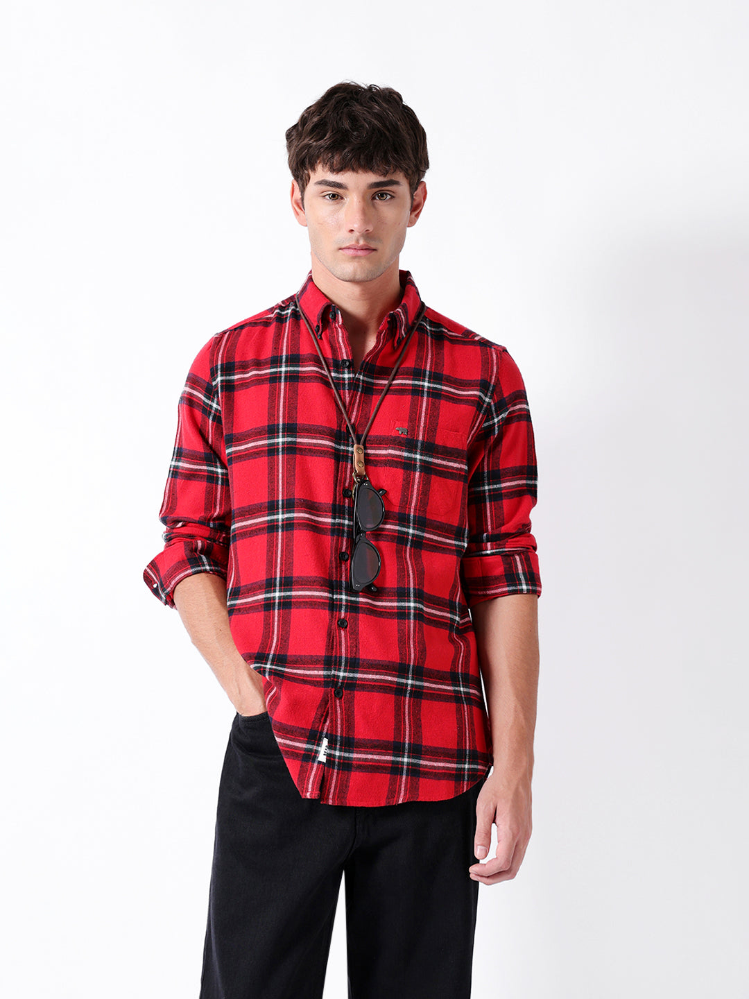 Men Red Checked Shirt